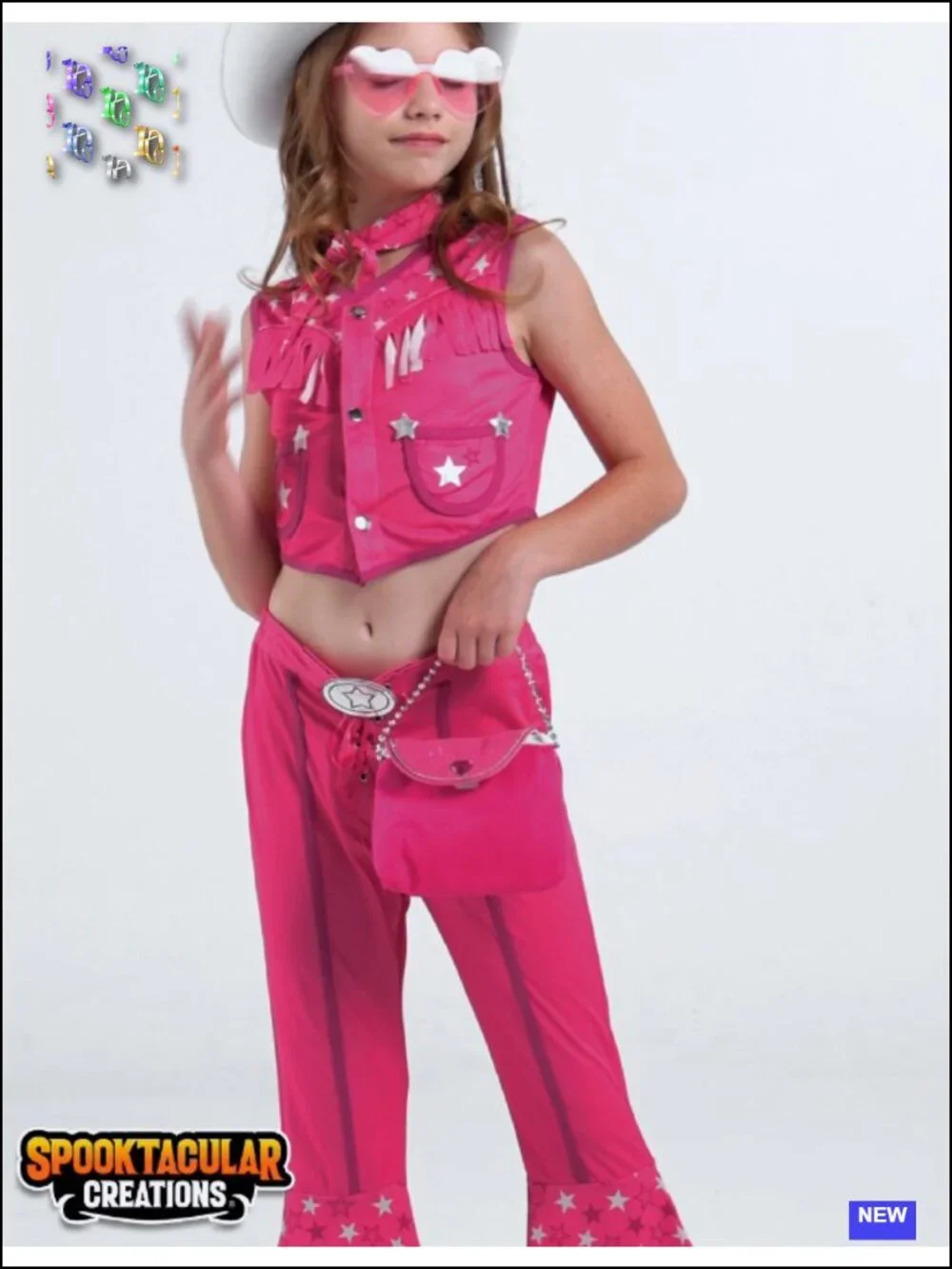 Girls Cowgirl Costume Vest Pants Hat Disco Halloween Party